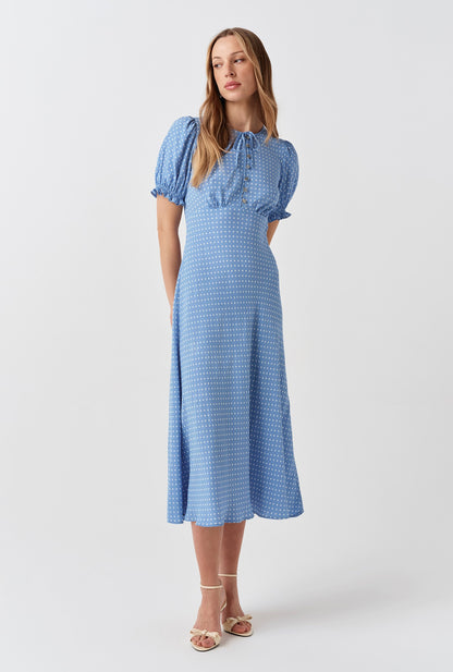 Clarissa Polka Dot Tie Front Midi Dress