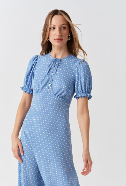 Clarissa Polka Dot Tie Front Midi Dress