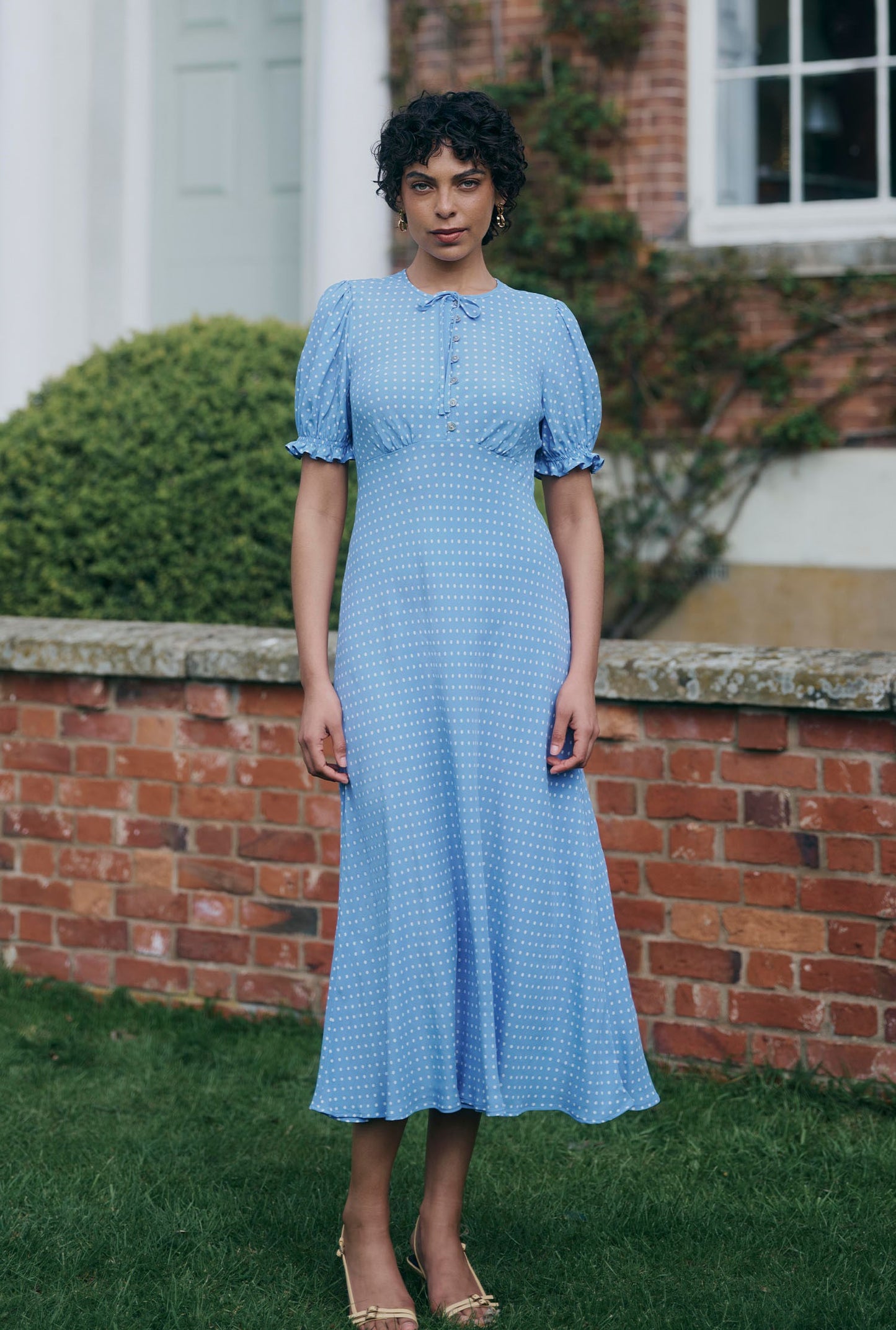 Clarissa Polka Dot Tie Front Midi Dress