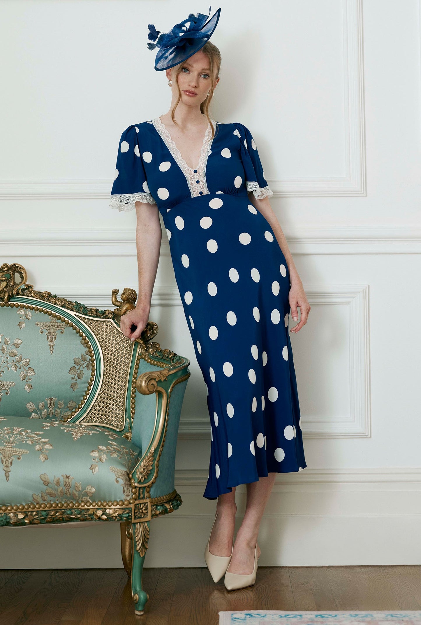 Belle Spot Lace Crepe Midi Dress
