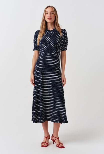 Wilma Polka Dot Collared Midi Dress