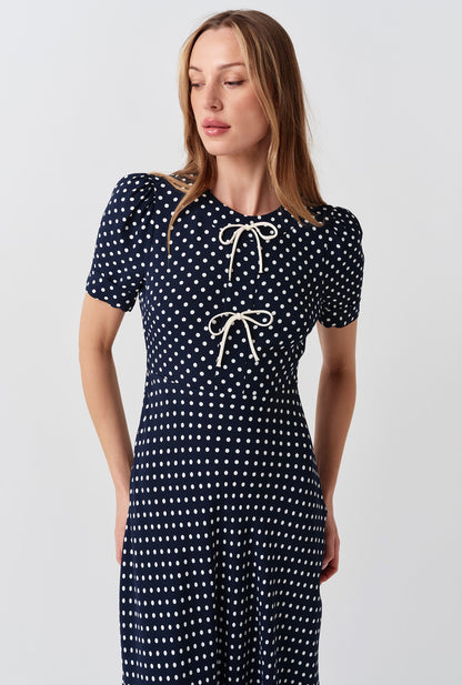 Louisa Polka Dot Tie Front Midi Dress