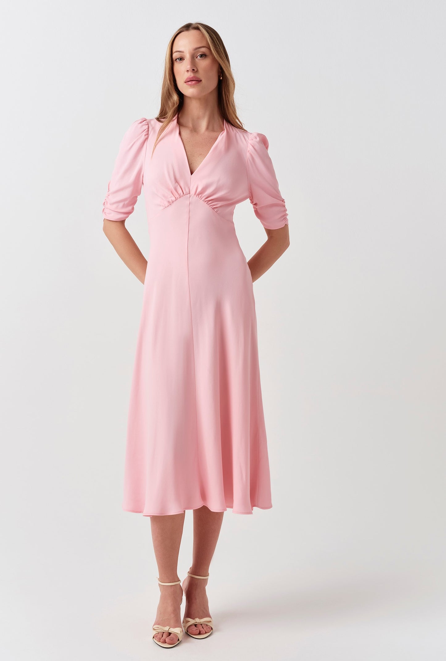 Mia Crepe V Neck Midi Dress
