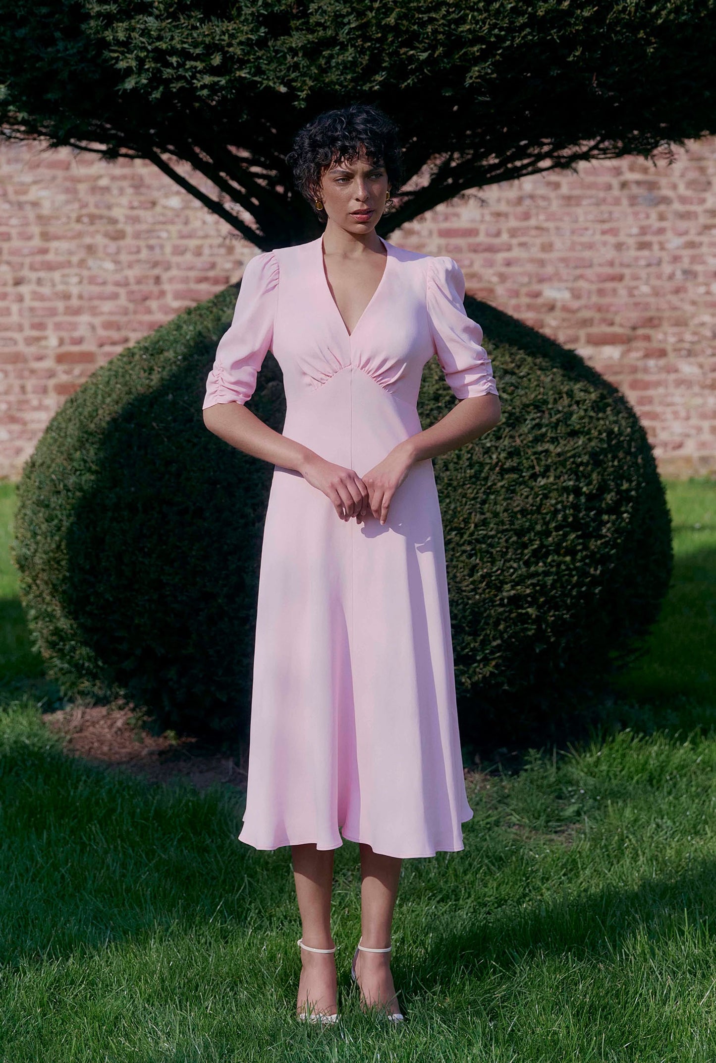 Mia Crepe V Neck Midi Dress