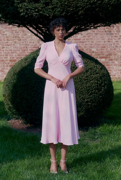 Mia Crepe V Neck Midi Dress
