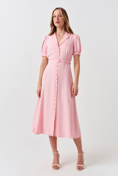 Phoebe Timeless Crepe Collared Button Down Dress