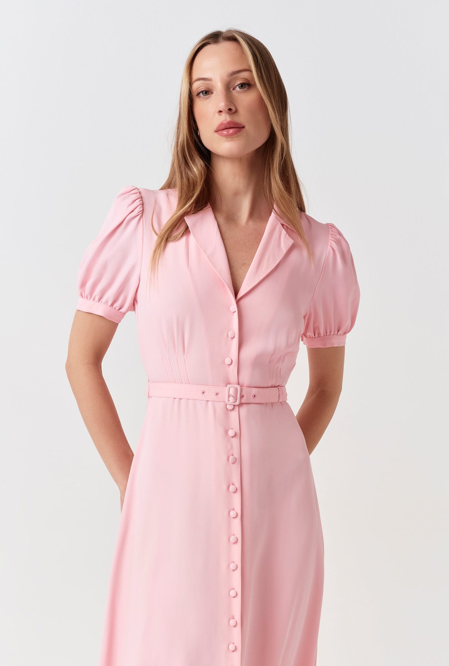 Phoebe Timeless Crepe Collared Button Down Dress