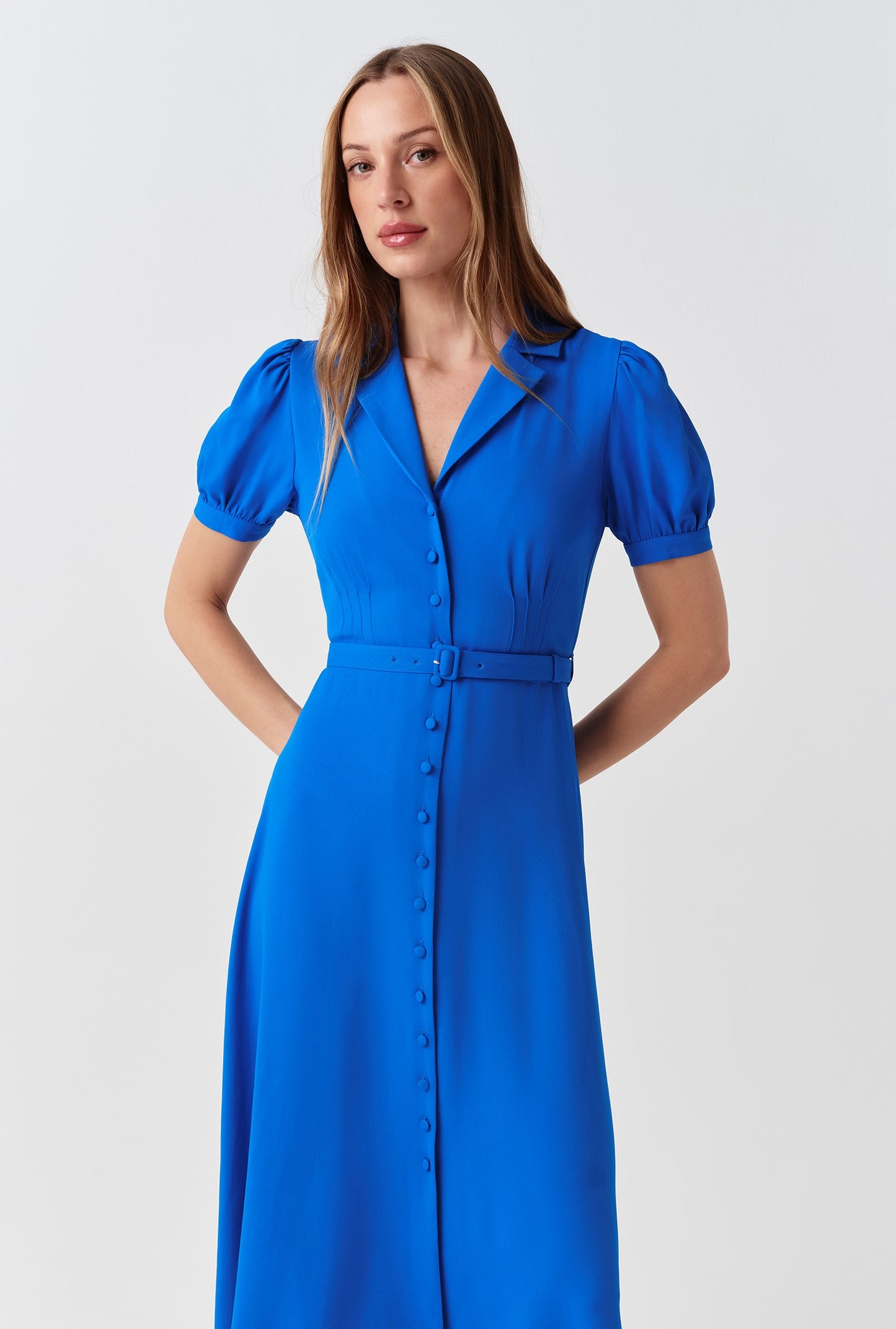 Phoebe Timeless Crepe Collared Button Down Dress