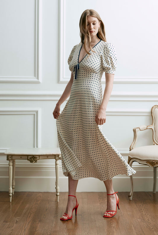 Maryam Polka Dot Crepe Midi Dress