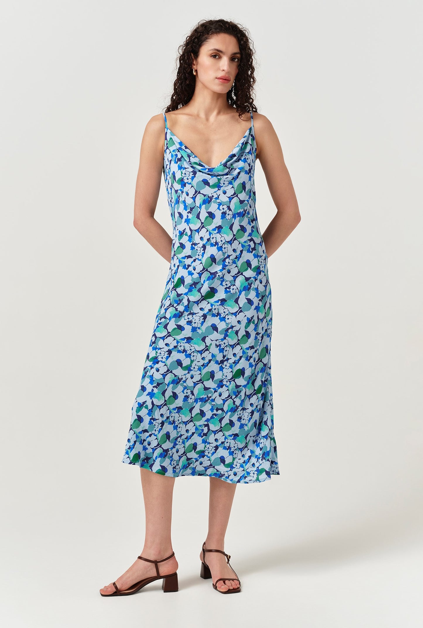 Stacy Cowl Neck Crepe Midi Dress