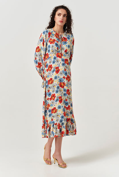 Georgie Tie Neck Crepe Midi Dress