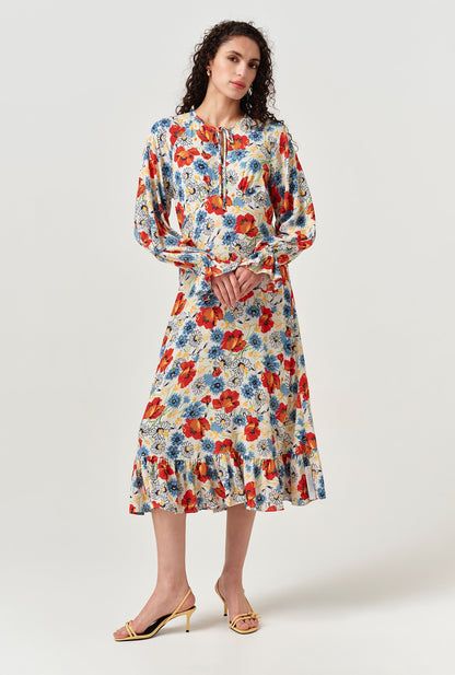 Georgie Tie Neck Crepe Midi Dress