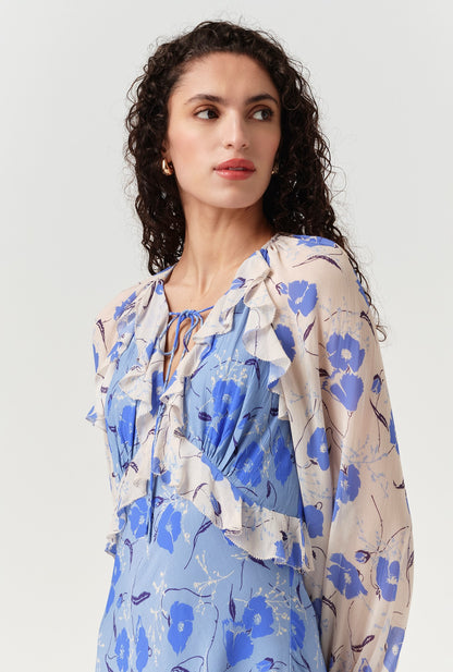 Naomi Floral Long Sleeve Frill Midi Dress