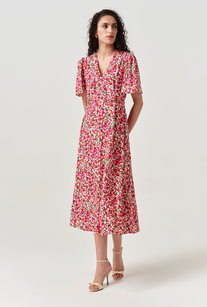 Jess Crepe Opulent Floral Midi Tea Dress