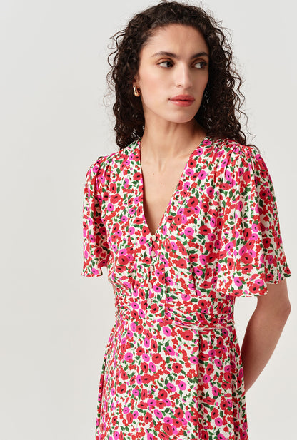 Jess Crepe Opulent Floral Midi Tea Dress