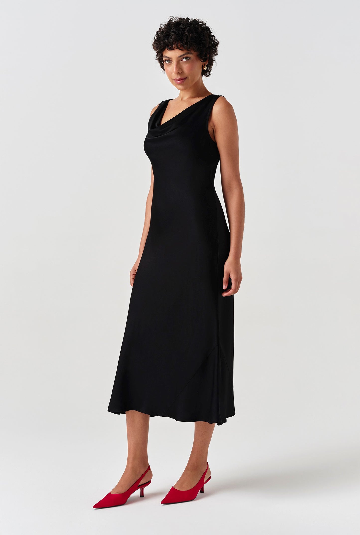 Arya Cowl Neck Satin Midi Dress