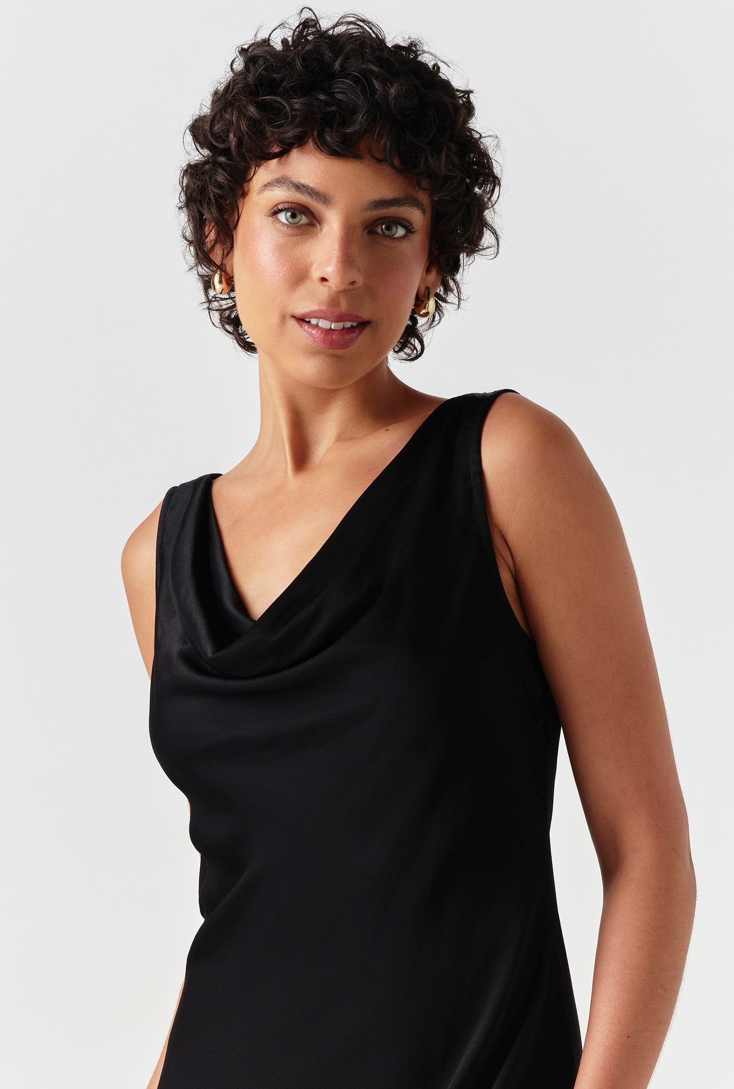 Arya Cowl Neck Satin Midi Dress