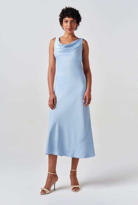 Arya Cowl Neck Satin Midi Dress