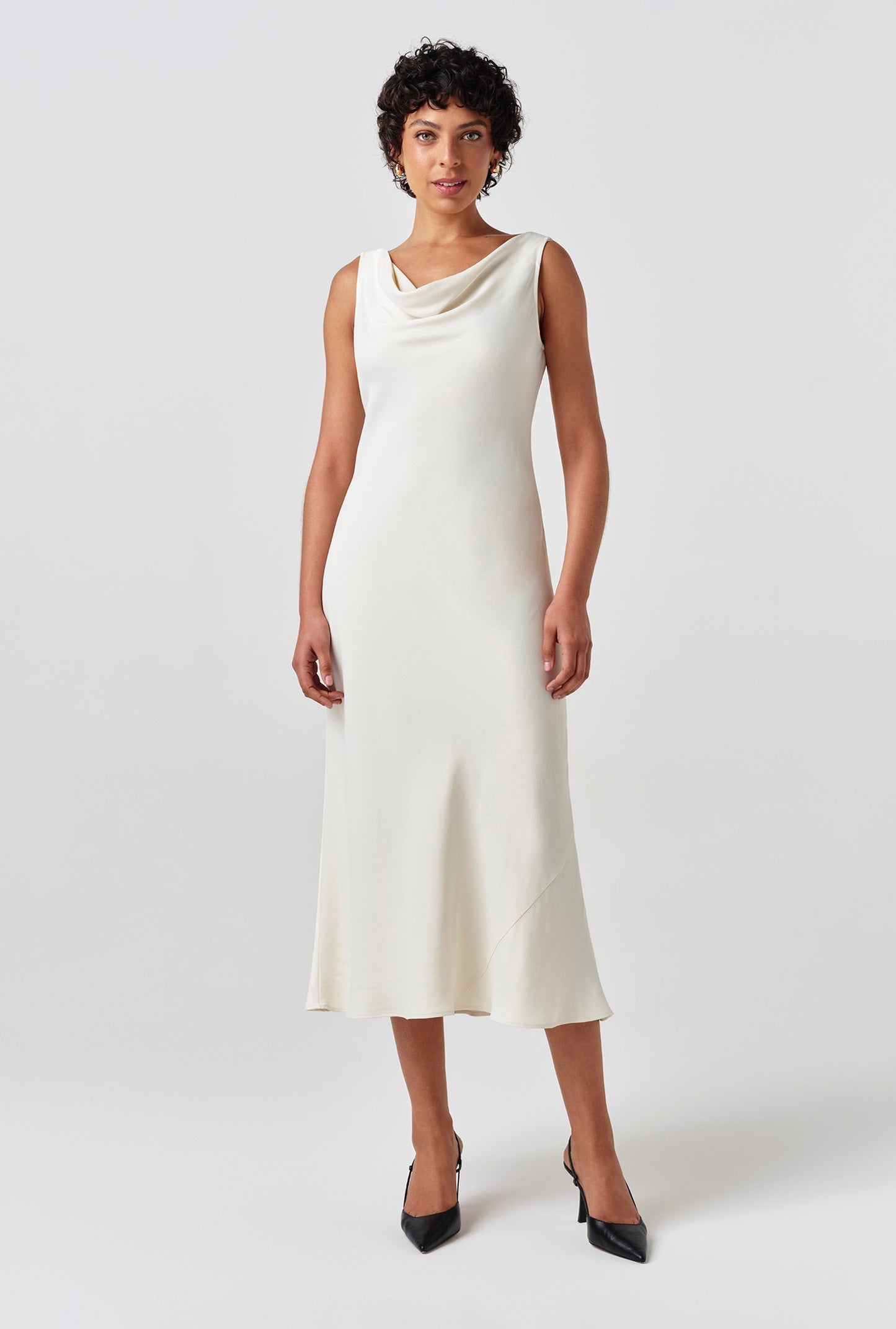 Arya Cowl Neck Satin Midi Dress
