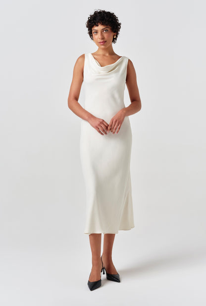 Arya Cowl Neck Satin Midi Dress