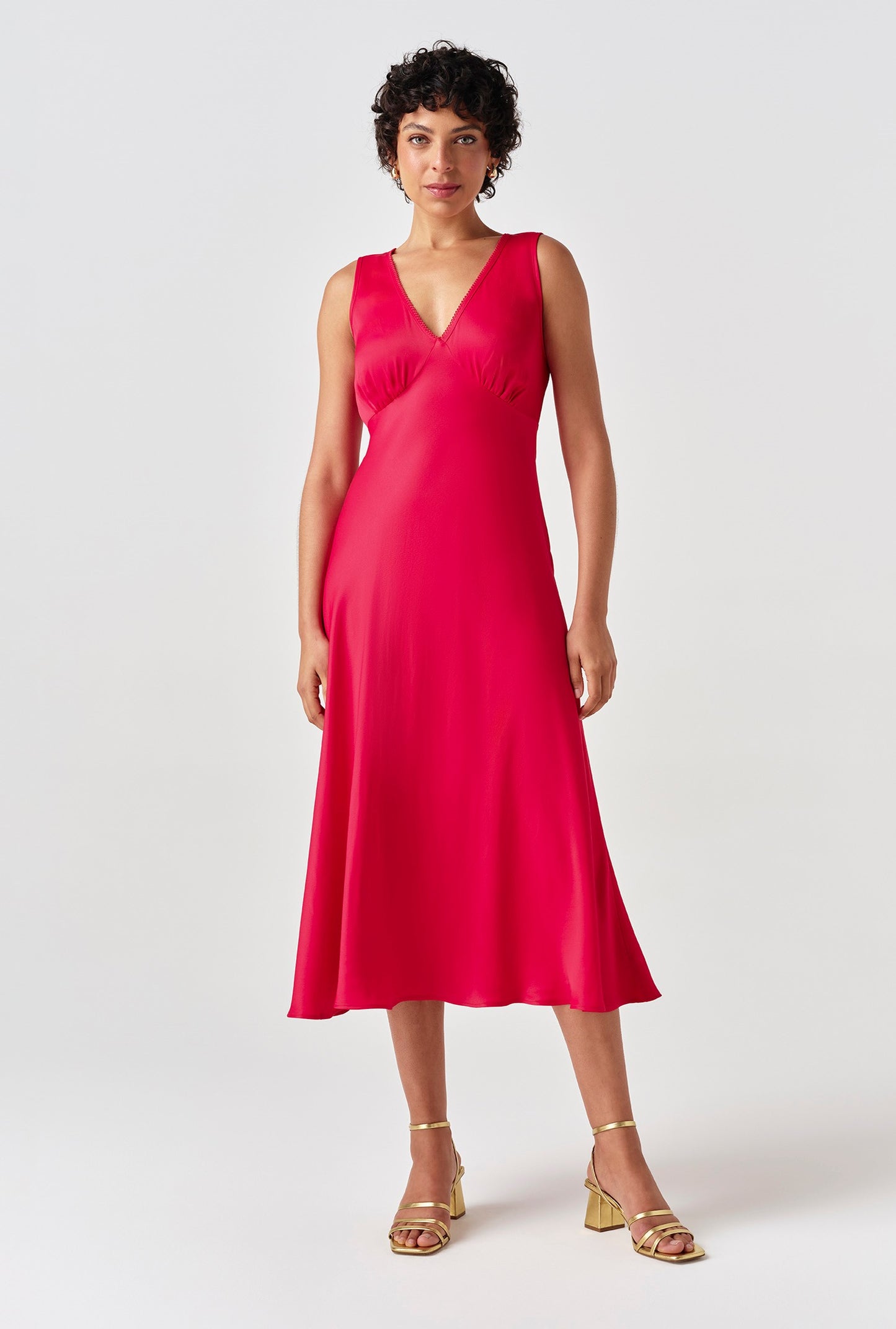 Alessia Picot V-Neck Satin Midi Dress