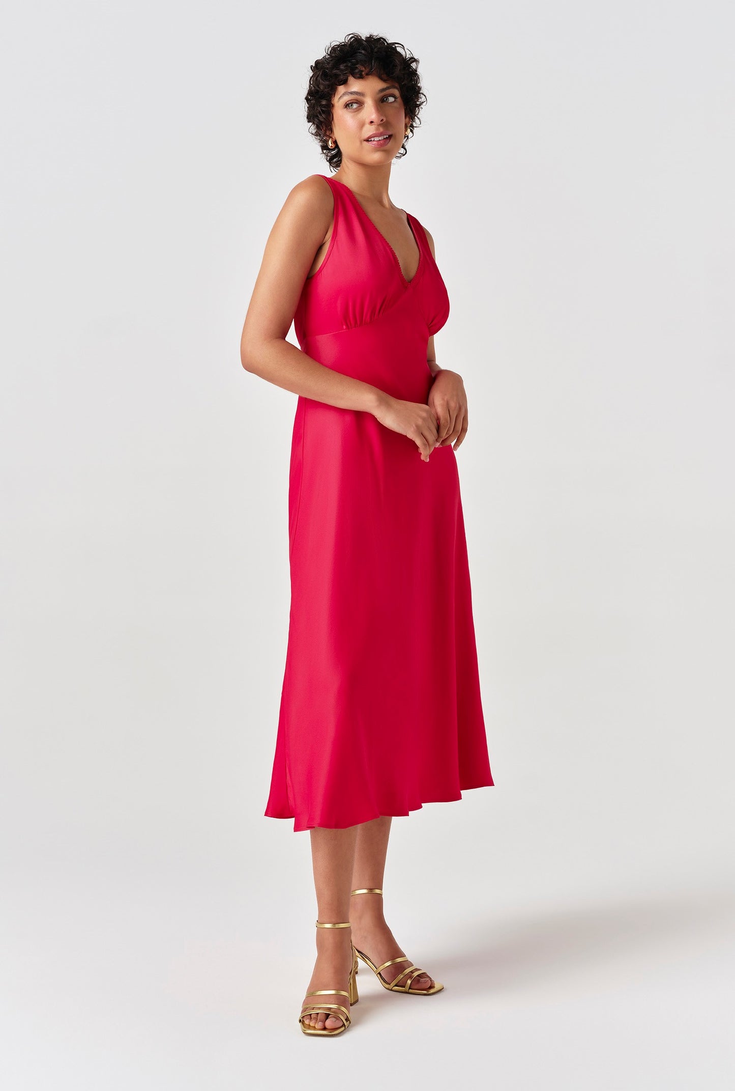 Alessia Picot V-Neck Satin Midi Dress