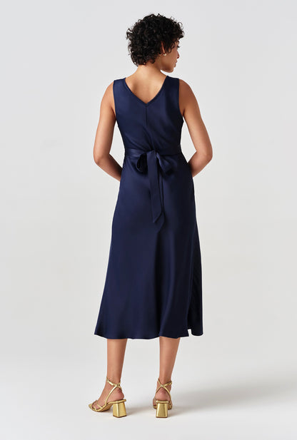 Alessia Picot V-Neck Satin Midi Dress