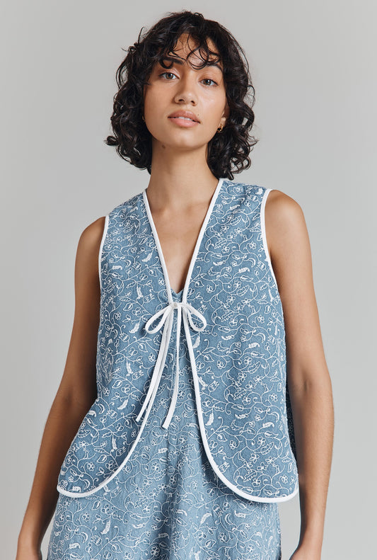 Juliet Embroidered Denim Waistcoat