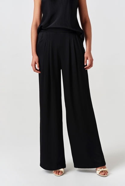 Andie Pleated Wide Leg Satin Trousers