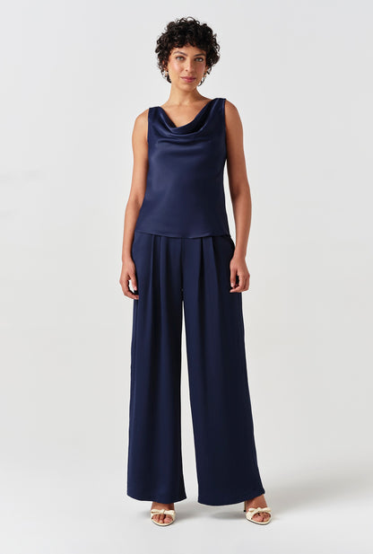 Andie Pleated Wide Leg Satin Trousers