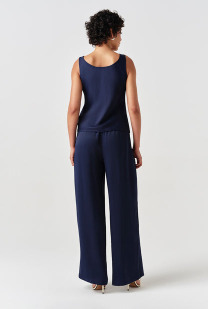 Andie Pleated Wide Leg Satin Trousers