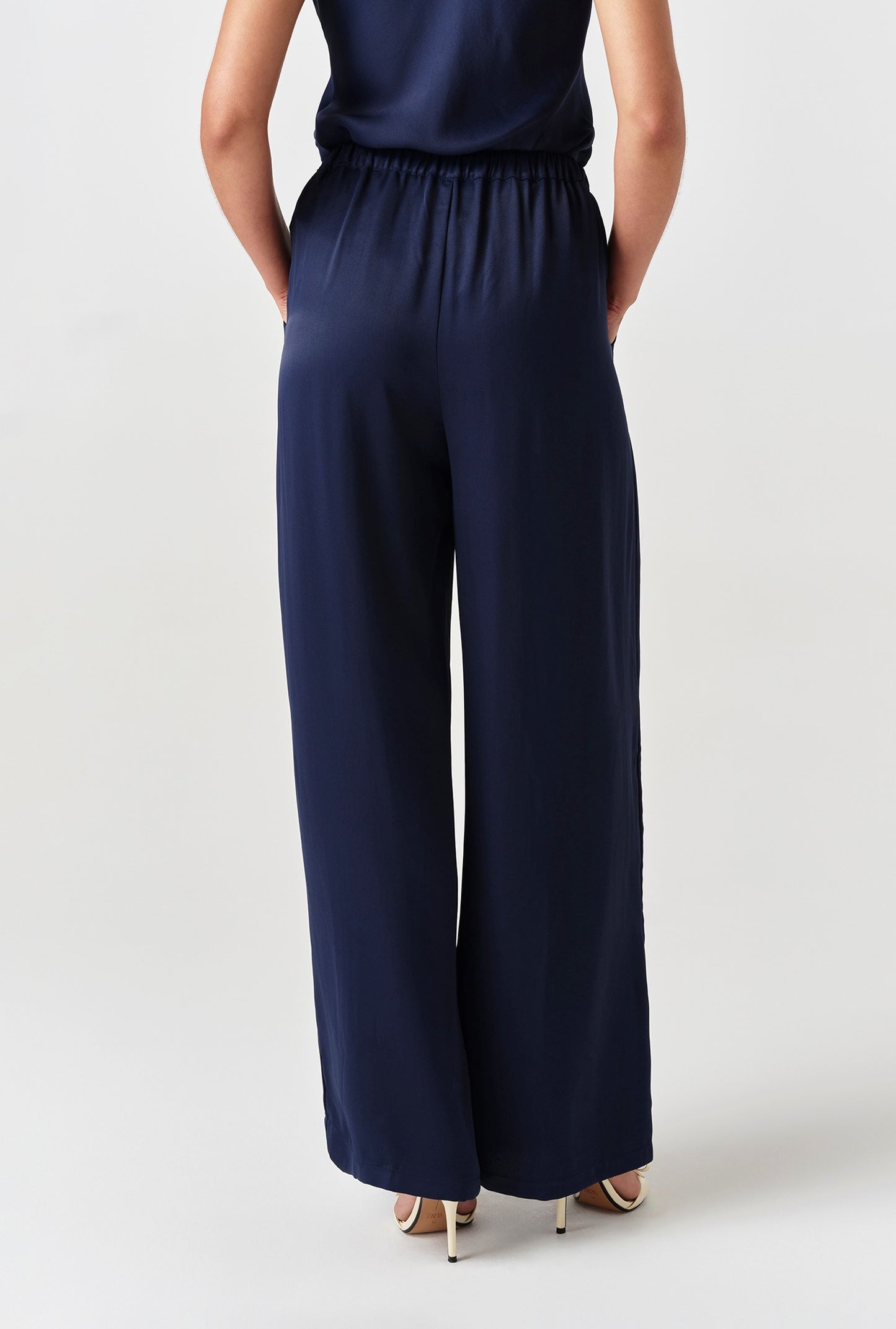 Andie Pleated Wide Leg Satin Trousers