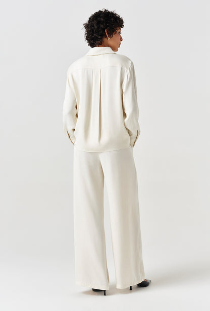 Andie Pleated Wide Leg Satin Trousers