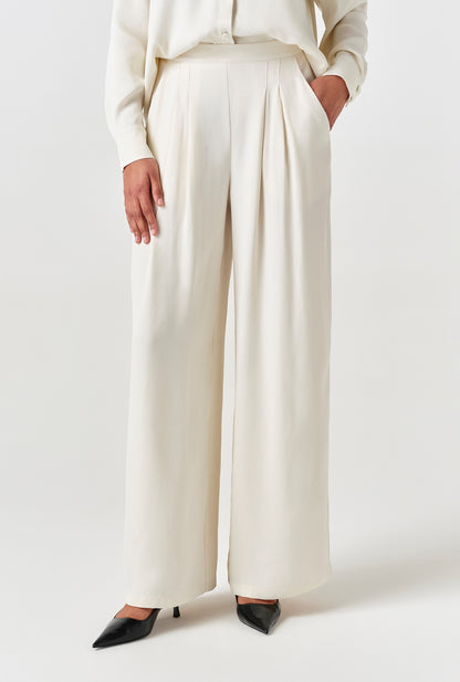 Andie Pleated Wide Leg Satin Trousers
