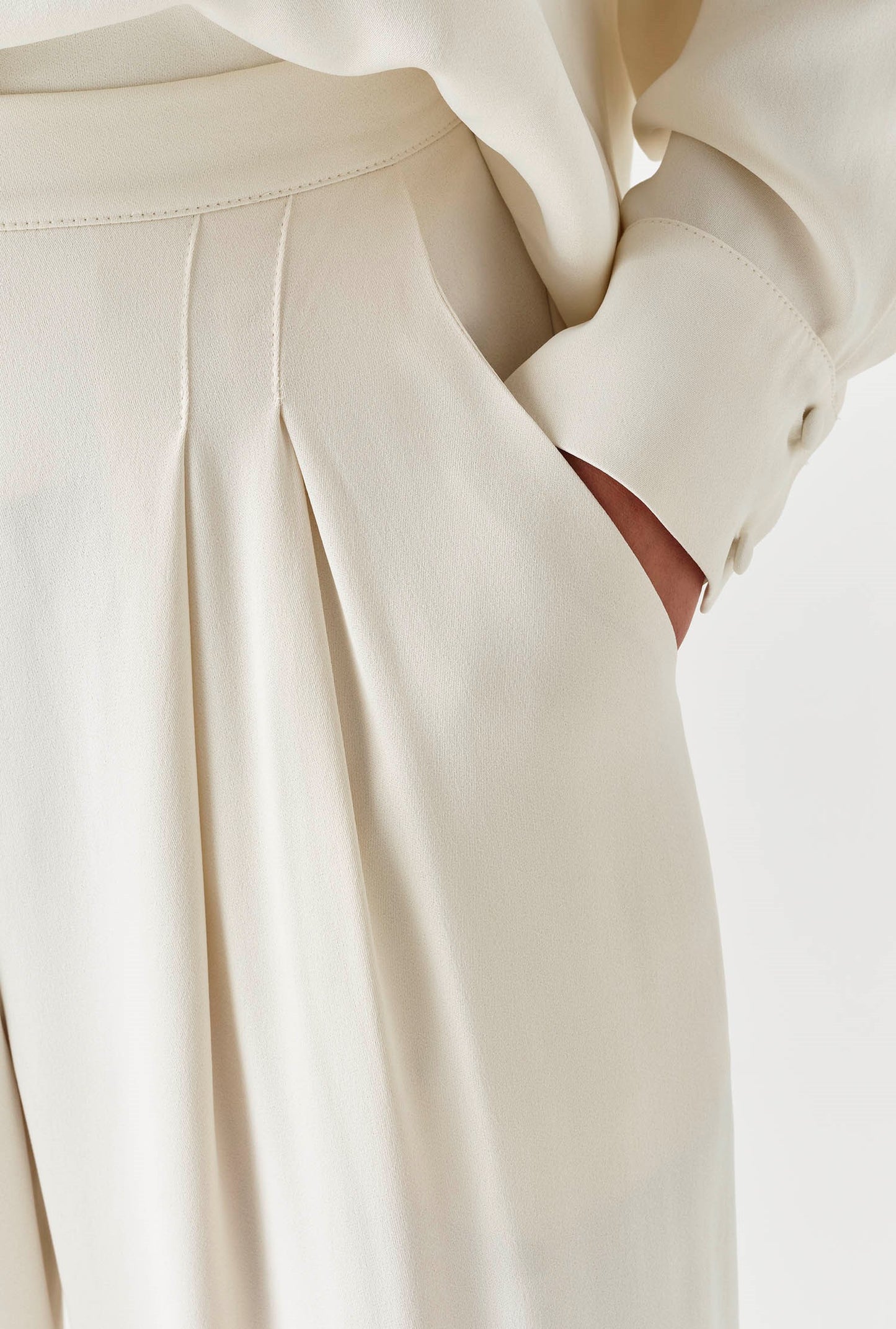 Andie Pleated Wide Leg Satin Trousers