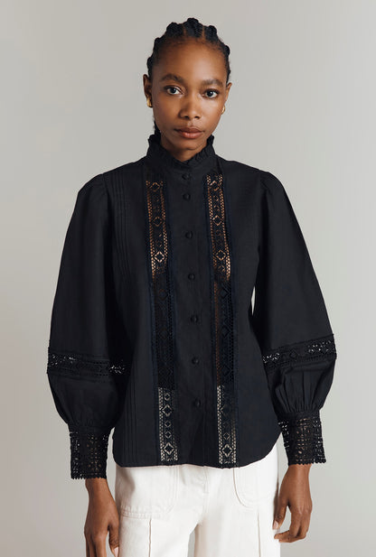 Kady Lace Trim Cotton Blouse