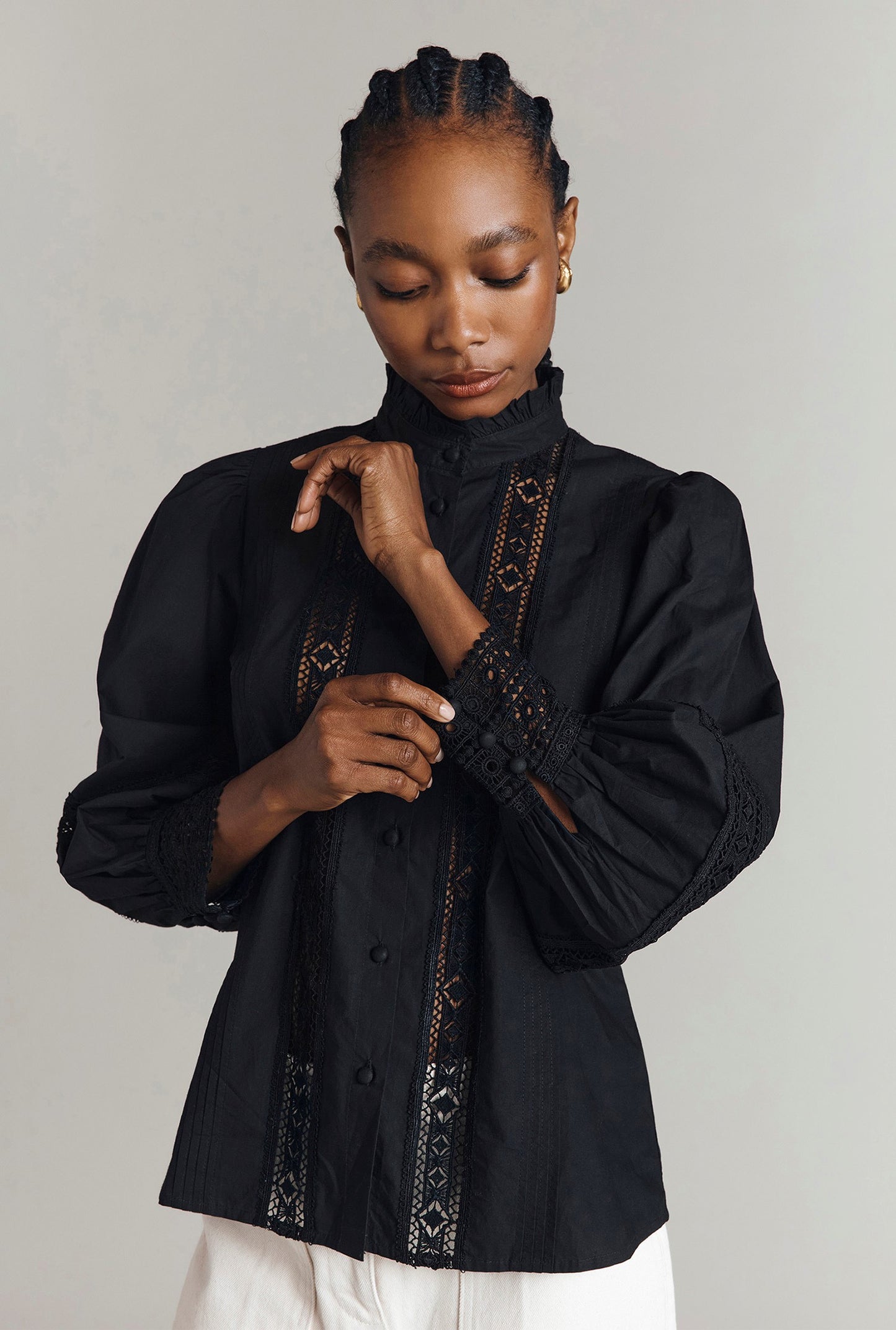 Kady Lace Trim Cotton Blouse