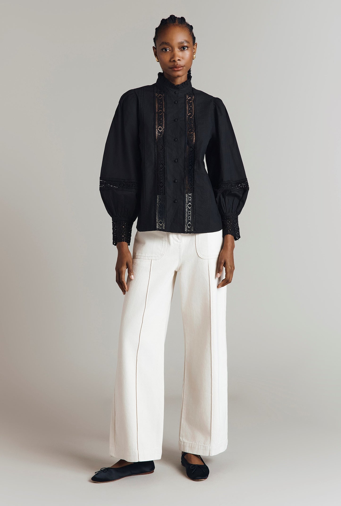 Kady Lace Trim Cotton Blouse