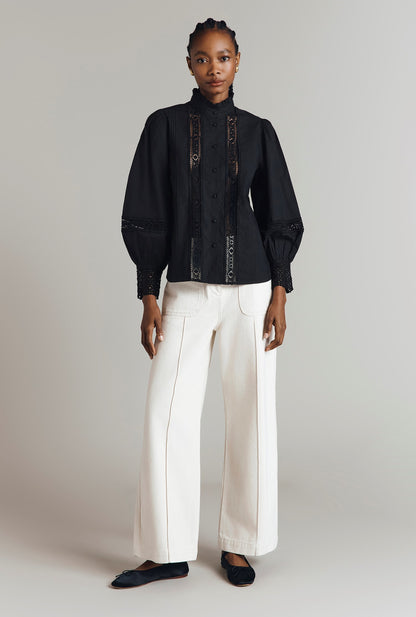 Kady Lace Trim Cotton Blouse