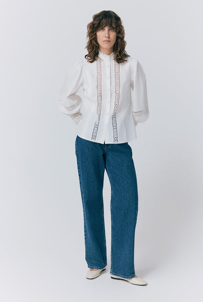 Kady Lace Trim Cotton Blouse
