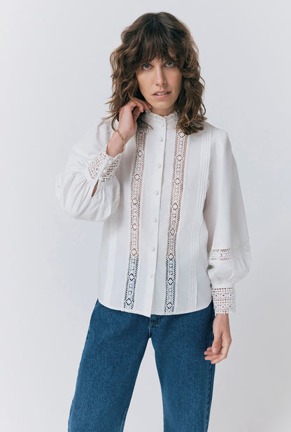 Kady Lace Trim Cotton Blouse