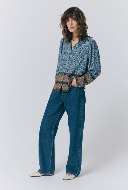 Lana Border Print Button Through Blouse