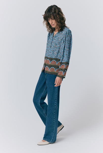 Lana Border Print Button Through Blouse