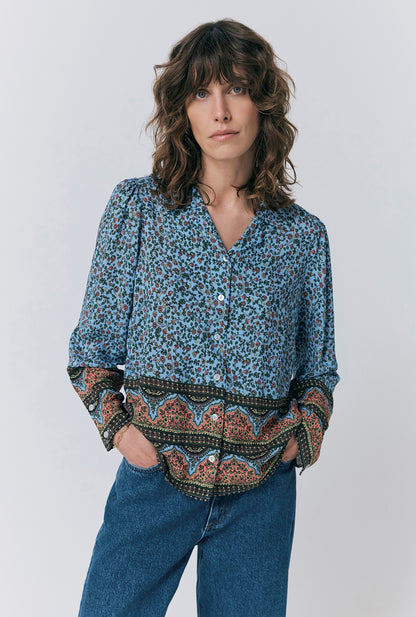 Lana Border Print Button Through Blouse