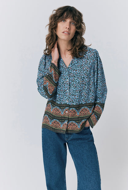 Lana Border Print Button Through Blouse