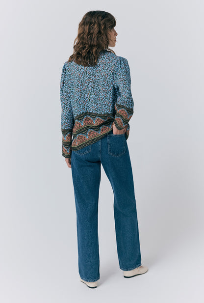 Lana Border Print Button Through Blouse