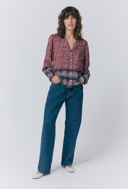 Lana Border Print Button Through Blouse