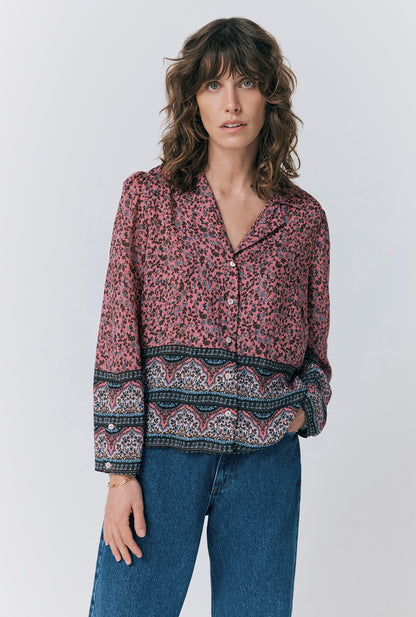 Lana Border Print Button Through Blouse