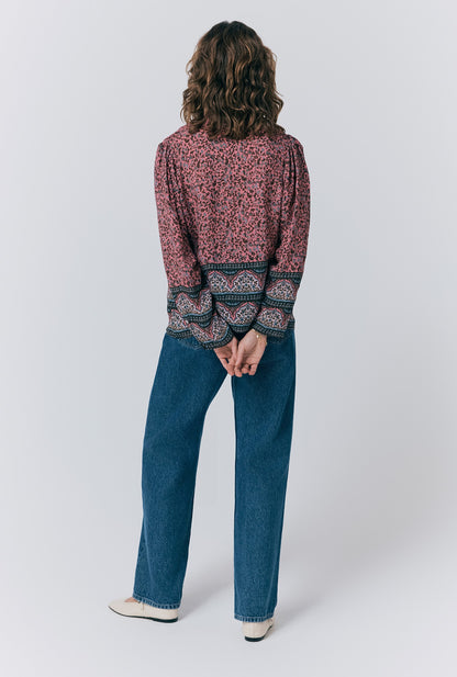 Lana Border Print Button Through Blouse