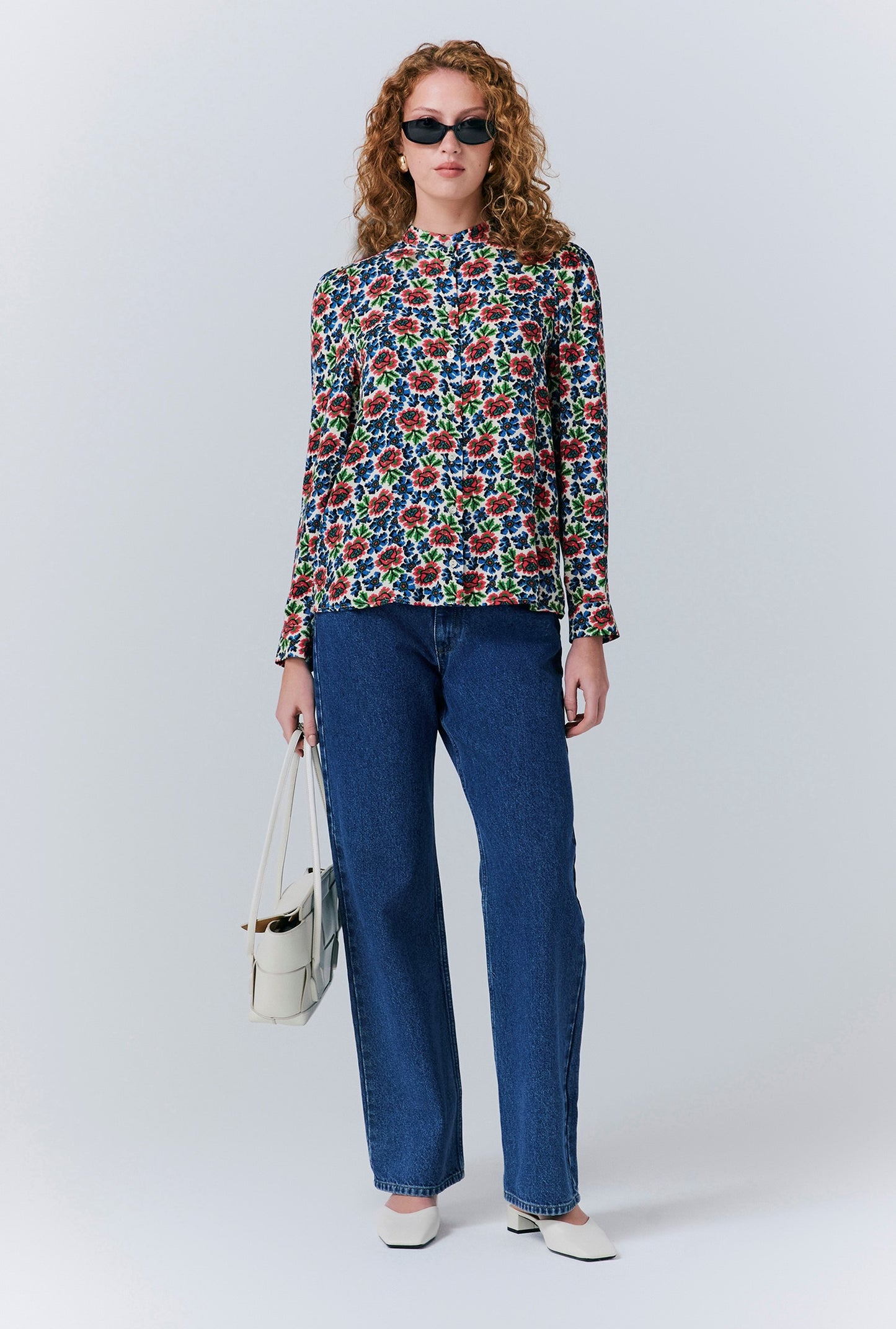 Lydie Crepe Floral Button Up Blouse